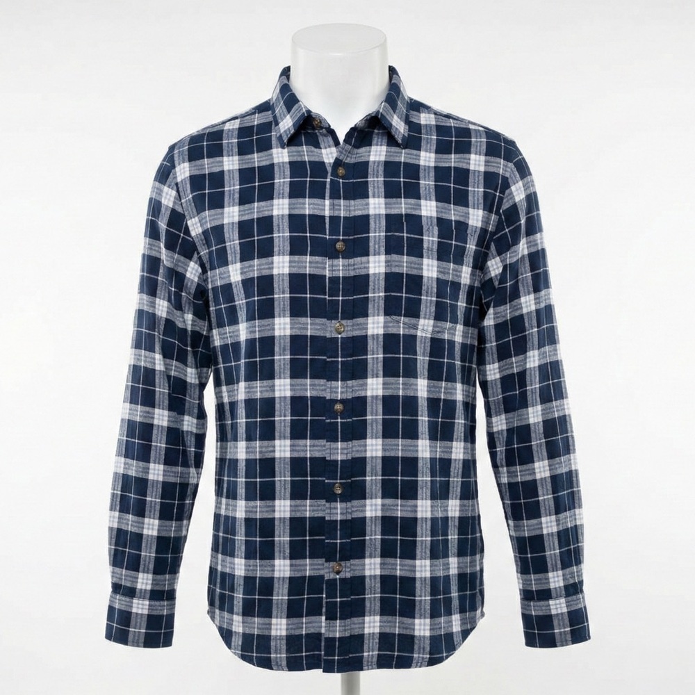 NWT Old Navy Men's Linen Blend Everyday Shirt XL Blue Plaid Button Up